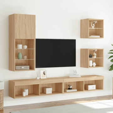 Comodă TV cu lumini LED, stejar sonoma, 40,5x30x102 cm - Img 3