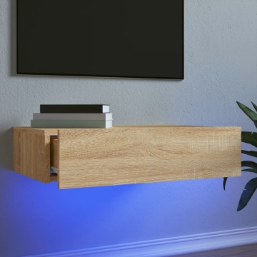Comodă TV cu lumini LED, stejar sonoma, 60x35x15,5 cm - Img 1