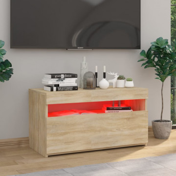 Comodă TV cu lumini LED, stejar sonoma, 75x35x40 cm - Img 5