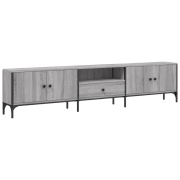 Comodă TV cu sertar, gri sonoma, 200x25x44 cm, lemn prelucrat - Img 2