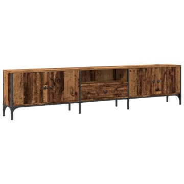 Comodă TV cu sertar, lemn vechi, 200x25x44 cm, lemn prelucrat - Img 2