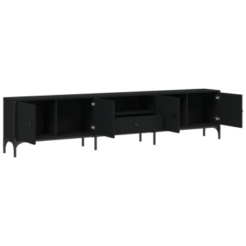 Comodă TV cu sertar, negru, 200x25x44 cm, lemn prelucrat - Img 8