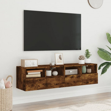 Comodă TV de perete, 2 buc., stejar fumuriu, 60x30x30 cm, lemn - Img 3