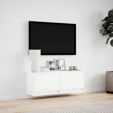 Comodă TV de perete cu lumini LED, alb, 100x31x38 cm - Img 4