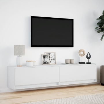 Comodă TV de perete cu lumini LED, alb, 180x31x38 cm - Img 4