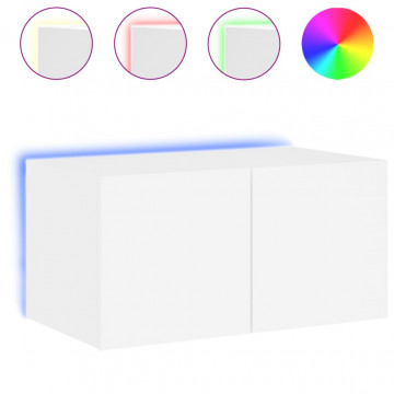 Comodă TV de perete cu lumini LED, alb, 60x35x31 cm - Img 2