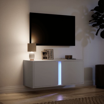 Comodă TV de perete cu lumini LED, alb, 80x31x35 cm - Img 8