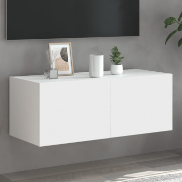 Comodă TV de perete cu lumini LED, alb, 80x35x31 cm - Img 1