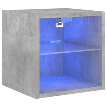 Comodă TV de perete cu lumini LED, gri beton, 30x28,5x30 cm - Img 2