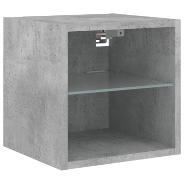 Comodă TV de perete cu lumini LED, gri beton, 30x28,5x30 cm - Img 6