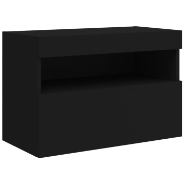 Comodă TV de perete cu lumini LED, negru, 60x30x40 cm - Img 3