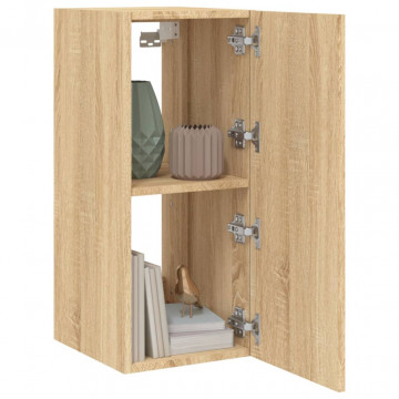 Comodă TV de perete cu lumini LED, stejar sonoma, 30,5x35x70 cm - Img 6