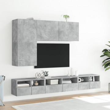 Comodă TV de perete, gri beton, 60x30x30 cm, lemn prelucrat - Img 4
