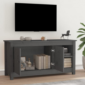 Comodă TV, gri, 103x36,5x52 cm, lemn masiv de pin - Img 5