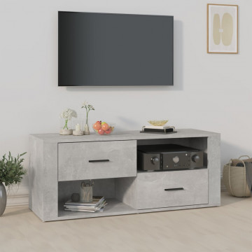 Comodă TV, gri beton, 100x35x40 cm, lemn prelucrat - Img 1