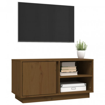 Comodă TV, maro miere, 80x35x40,5 cm, lemn masiv de pin - Img 4