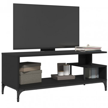 Comodă TV negru 102x40x41 cm lemn și oțel vopsit electrostatic - Img 4