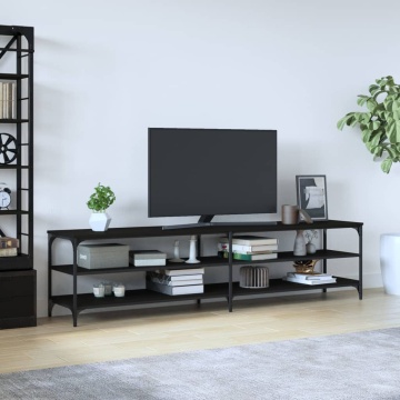 Comodă TV, negru, 200x30x50 cm, lemn prelucrat și metal - Img 1
