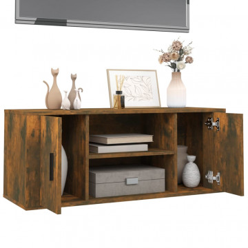 Comodă TV, stejar fumuriu, 100x35x40 cm, lemn prelucrat - Img 4