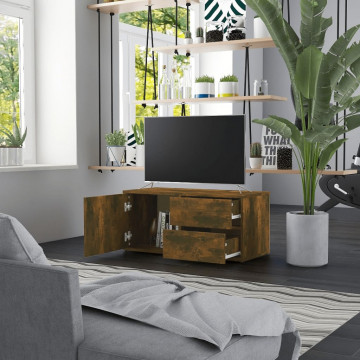 Comodă TV, stejar fumuriu, 80x34x36 cm, lemn prelucrat - Img 3