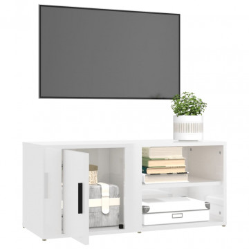Comode TV, 2 buc., alb extralucios 80x31,5x36 cm lemn prelucrat - Img 8