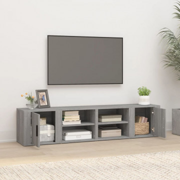 Comode TV, 2 buc., gri sonoma, 80x31,5x36 cm, lemn prelucrat - Img 3
