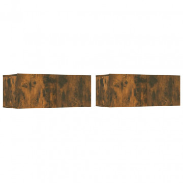 Comode TV, 2 buc., stejar fumuriu, 80x30x30 cm, lemn prelucrat - Img 2