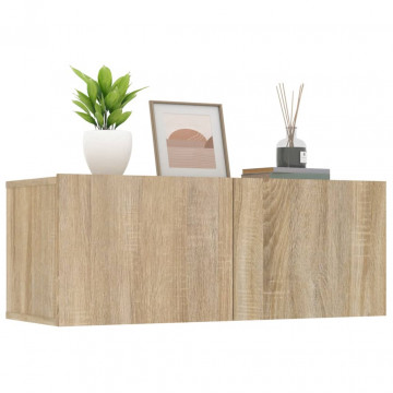 Comode TV, 2 buc., stejar sonoma, 80x30x30 cm, lemn compozit - Img 4