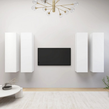 Comode TV, 4 buc., alb, 30,5x30x110 cm, lemn prelucrat - Img 1