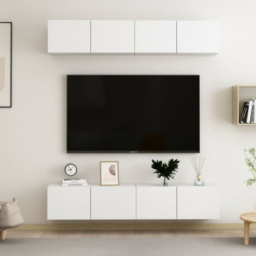 Comode TV, 4 buc., alb, 80x30x30 cm, lemn compozit - Img 1