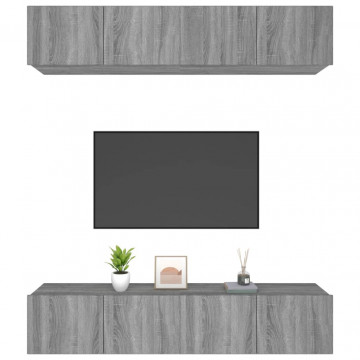 Comode TV, 4 buc., gri sonoma, 80x30x30 cm, lemn prelucrat - Img 4