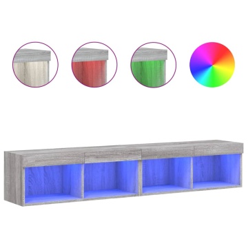 Comode TV cu lumini LED, 2 buc., gri sonoma, 80x30x30 cm - Img 2