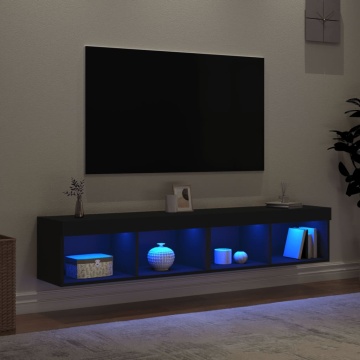 Comode TV cu lumini LED, 2 buc., negru, 60x30x30 cm - Img 4