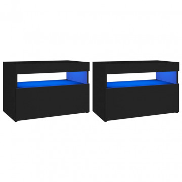 Comode TV cu lumini LED, 2 buc., negru, 60x35x40 cm - Img 2