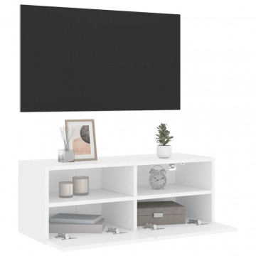 Comode TV de perete, alb, 80x30x30 cm, lemn prelucrat - Img 5