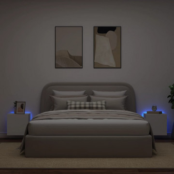 Comode TV de perete cu lumini LED, 2 buc., alb, 40,5x35x40 cm - Img 3