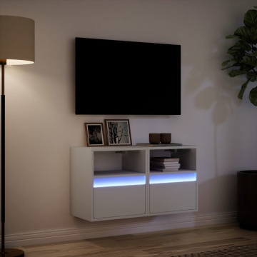 Comode TV de perete cu lumini LED, 2 buc., alb, 41x31x45 cm - Img 8