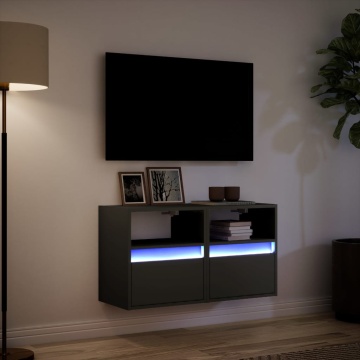 Comode TV de perete cu lumini LED, 2 buc., negru, 41x31x45 cm - Img 8