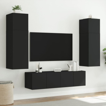 Comode TV de perete cu lumini LED, 2 buc., negru, 80x35x31 cm - Img 8