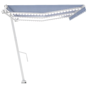 Copertină automată cu senzor vânt&LED, albastru/alb, 600x350 cm - Img 8