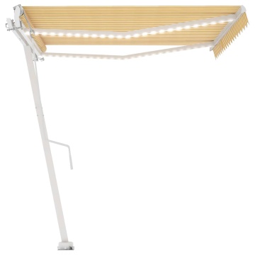 Copertină automată cu senzor vânt & LED, galben&alb, 400x300 cm - Img 5