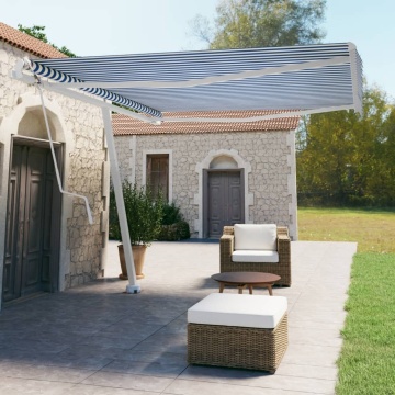 Copertină autonomă retractabilă automat albastru&alb 400x350 cm - Img 1