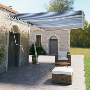 Copertină autonomă retractabilă automat albastru&alb 600x350 cm - Img 1