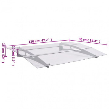 Copertină de ușă argintiu și transparent 120x90 cm policarbonat - Img 5