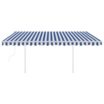 Copertină retractabilă automat, cu stâlpi, albastru&alb 4,5x3 m - Img 4
