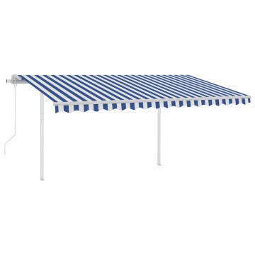 Copertină retractabilă automat cu stâlpi, albastru&alb, 4x3,5 m - Img 2