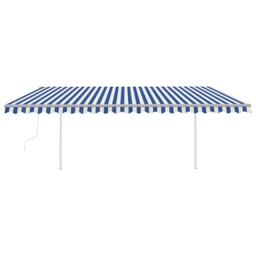 Copertină retractabilă automat, cu stâlpi, albastru&alb 5x3,5 m - Img 3
