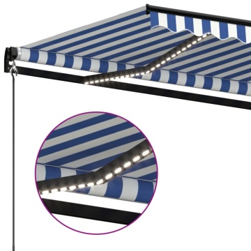 Copertină retractabilă manual cu LED, albastru/alb, 400x350 cm - Img 7