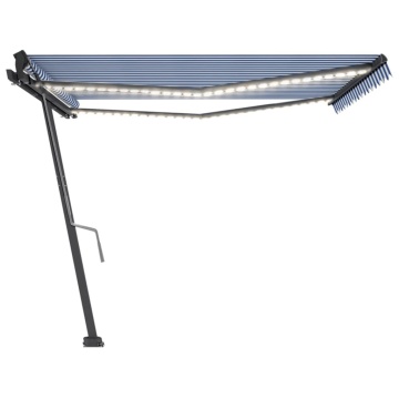 Copertină retractabilă manual cu LED, albastru&alb, 450x350 cm - Img 4