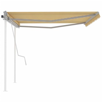 Copertină retractabilă manual, cu stâlpi, galben și alb, 4x3 m - Img 4